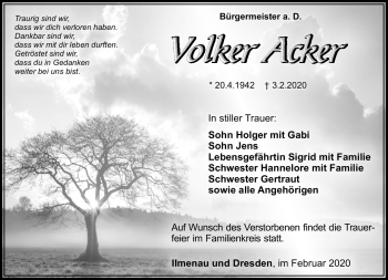 Traueranzeige von Volker Acker von Südthüringer Presse