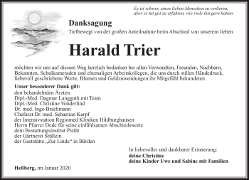 Traueranzeige von Harald Trier von Südthüringer Presse