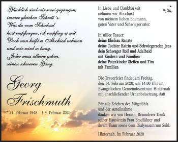 Traueranzeige von Georg Frischmuth von Südthüringer Presse