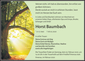 Traueranzeige von Horst Baumann von Südthüringer Presse