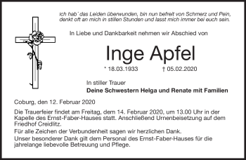 Traueranzeige von Inge Apfel von Neue Presse Coburg