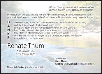 Traueranzeige von Renate Thum von Neue Presse Coburg
