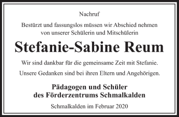 Traueranzeige von Stefanie Reum von Südthüringer Presse