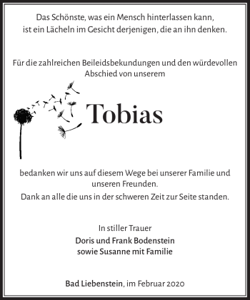 Traueranzeige von Tobias  von Südthüringer Presse