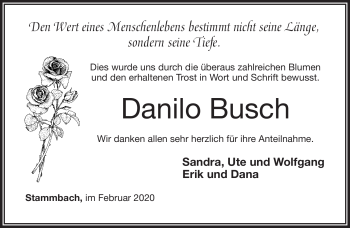 Traueranzeige von Danilo Busch von Frankenpost