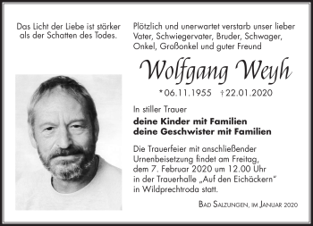Traueranzeige von Wolfgang Weyh von Südthüringer Presse