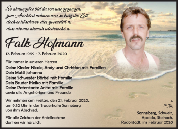 Traueranzeige von FAlk Hofmann von Südthüringer Presse