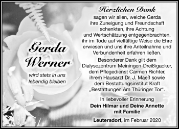 Traueranzeige von Gerda Werner von Südthüringer Presse