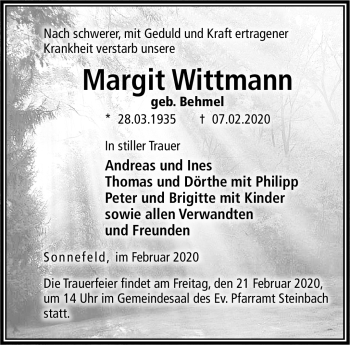 Traueranzeige von Margit Wittmann von Neue Presse Coburg