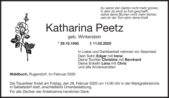 Traueranzeige von Katharina Peetz von Neue Presse Coburg