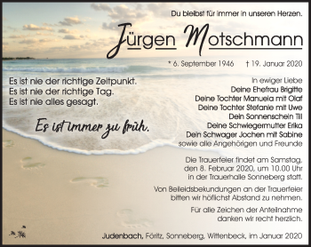 Traueranzeige von Jürgen Motschmann von Südthüringer Presse