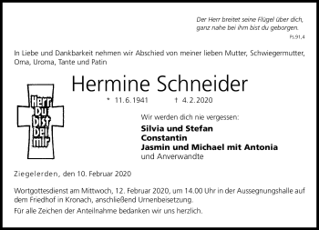 Traueranzeige von Hermine Schneider von Neue Presse Coburg