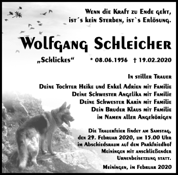 Traueranzeige von Wolfgang Schleicher von Südthüringer Presse