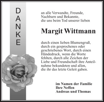 Traueranzeige von Margit Wittmann von Neue Presse Coburg
