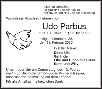 Traueranzeige von Udo Parbus von Frankenpost