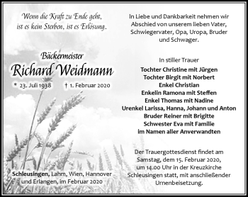 Traueranzeige von Richard Weidmann von Südthüringer Presse