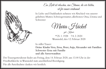Traueranzeige von Maria Häckel von Frankenpost
