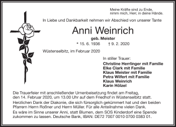 Traueranzeige von Anni Weinrich von Frankenpost