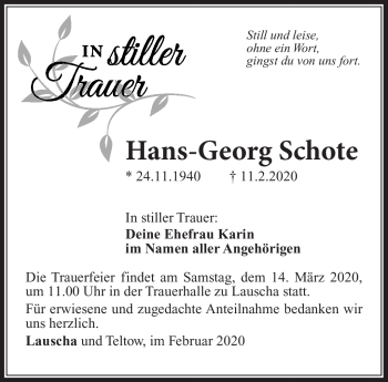 Traueranzeige von Hans-Georg Schote von Südthüringer Presse