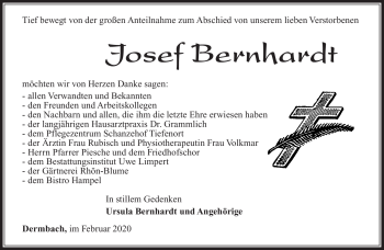 Traueranzeige von Josef Bernhardt von Südthüringer Presse
