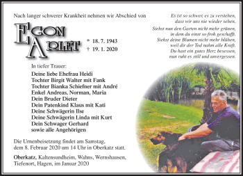 Traueranzeige von Egon Arlet von Südthüringer Presse