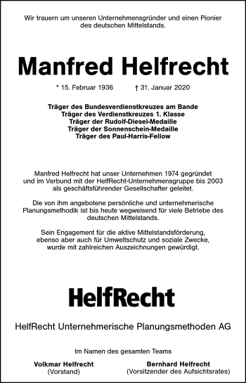 Traueranzeige von Manfred Helfrecht von Frankenpost