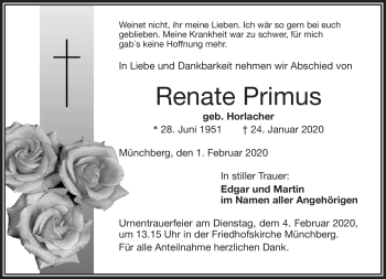 Traueranzeige von Renate Primus von Frankenpost