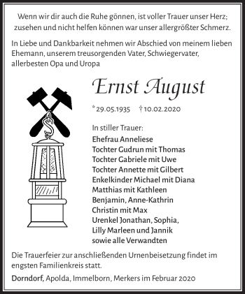 Traueranzeige von Ernst August von Südthüringer Presse