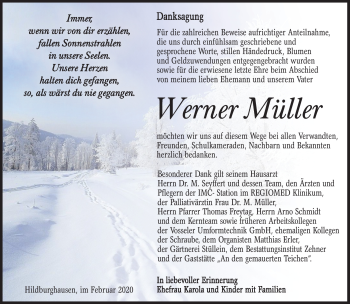 Traueranzeige von Werner Müller von Südthüringer Presse