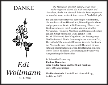 Traueranzeige von Edi Wollm von Südthüringer Presse