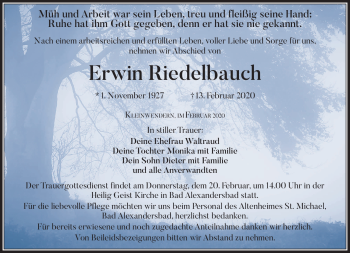 Traueranzeige von Erwin Riedelbauch von Frankenpost