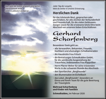 Traueranzeige von Gerhard Scharfenberg von Südthüringer Presse