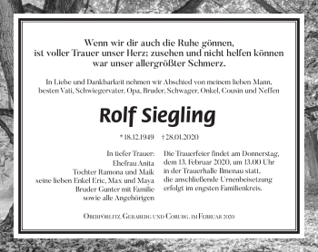 Traueranzeige von Rolf Siegling von Südthüringer Presse