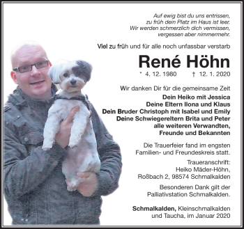 Traueranzeige von René Höhn von Südthüringer Presse
