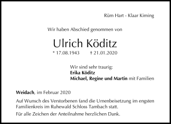 Traueranzeige von Ulrich Köditz von Neue Presse Coburg