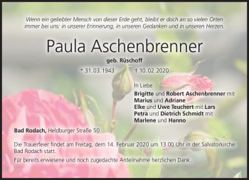 Traueranzeige von Paula Aschenbrenner von Neue Presse Coburg