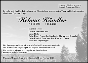 Traueranzeige von Helmut Kändler von Südthüringer Presse