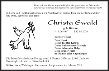 Traueranzeige von Christa Ewald von Südthüringer Presse