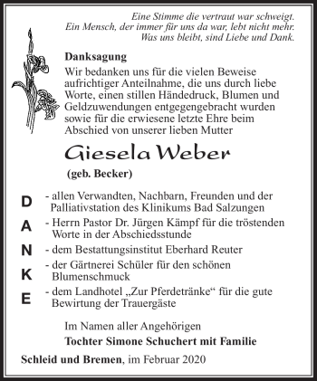 Traueranzeige von Giesela Weber von Südthüringer Presse