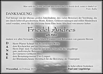 Traueranzeige von Andres Friedel von Südthüringer Presse
