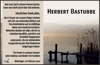 Traueranzeige von Herbert Bastubbe von Südthüringer Presse