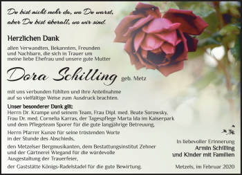 Traueranzeige von Dora Schilling von Südthüringer Presse