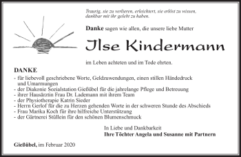 Traueranzeige von Ilse Kindermann von Südthüringer Presse