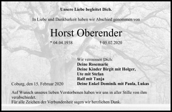 Traueranzeige von Horst Oberender von Neue Presse Coburg