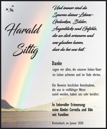 Traueranzeige von Harald Sittig von Südthüringer Presse