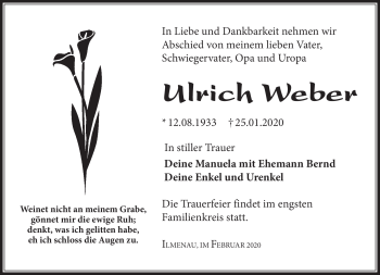 Traueranzeige von Ulrich Weber von Südthüringer Presse