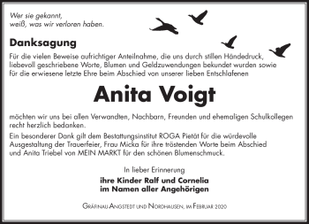 Traueranzeige von Anita Voigt von Südthüringer Presse