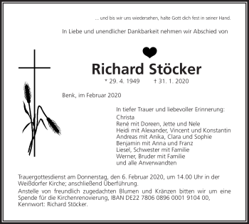 Traueranzeige von Richard Stöcker von Frankenpost