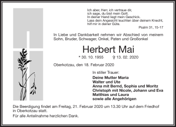 Traueranzeige von Herbert Mai von Frankenpost