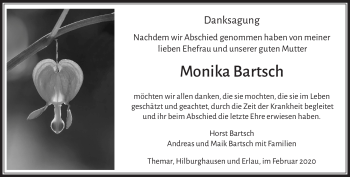 Traueranzeige von Monika Bartsch von Südthüringer Presse